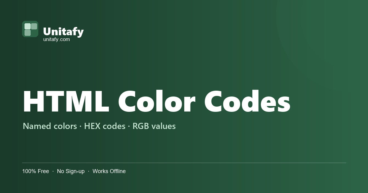 HTML Color Codes — CSS Named Colors with HEX and RGB Values | Unitafy